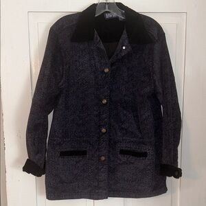 BLASSPORT Women's Corduroy Utility Jacket Gray & Black Medium Collar Cuffs Barn